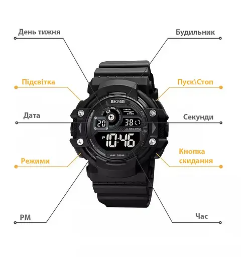 Мужские спортивные наручные часы Skmei 1778 (Черные с черным циферблатом) - фото 7