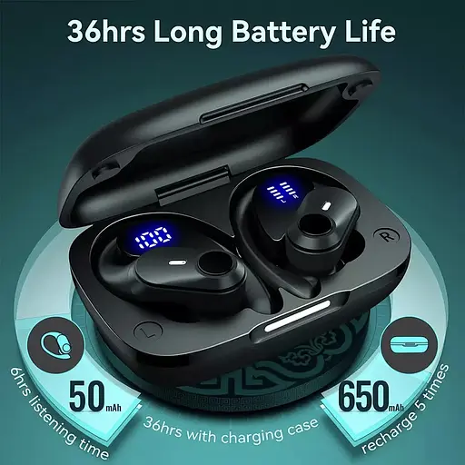 Спортивні бездротові Bluetooth навушники TWS T59, з індикатором заряду і кнопками управління та LED-дисплеєм - фото 6