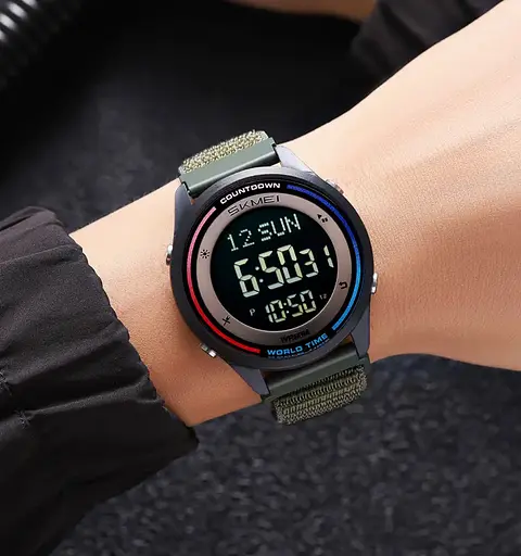 Годинник чоловічий наручний спортивний Skmei 2412 з нейлоновим ремінцем на липучці (Зелений) - фото 6