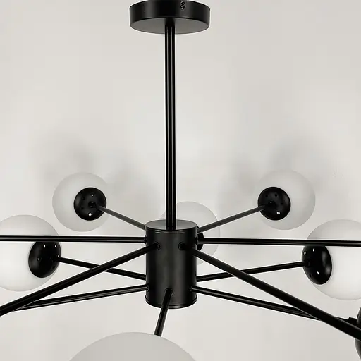Мінімалістична чорна люстра на 12 білих матових плафонів Line.F CD 111/12 BK - фото 5