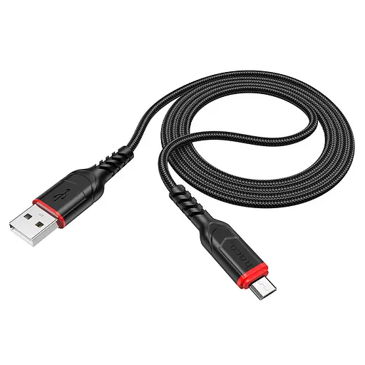 Кабель HOCO X59 USB to Micro 2.4A, 1m, nylon, TPE соединители, Black - фото 5
