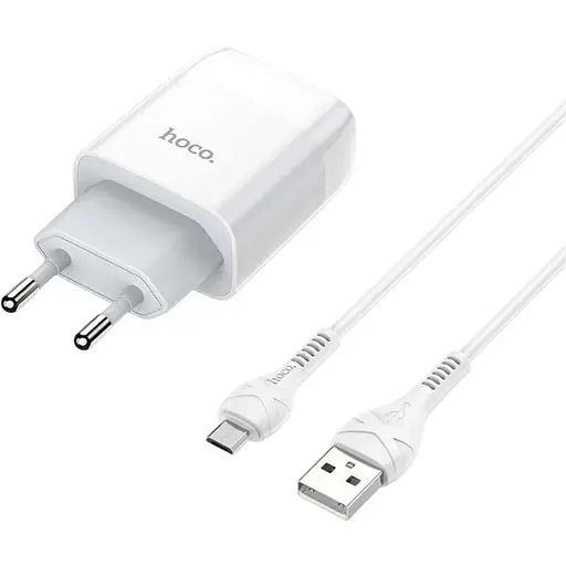 Зарядний пристрій Hoco C72A Glorious (1USB, 2.1А) White (6931474713001) + кабель MicroUSB