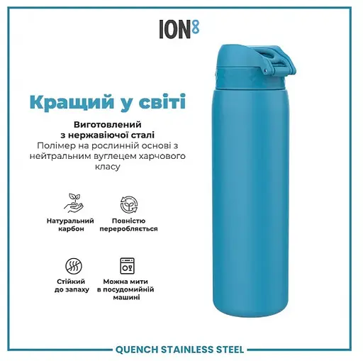 Пляшка для води ION8 металева 1200 мл Stainless Steel Blue (I8SS1000BLU) - фото 6