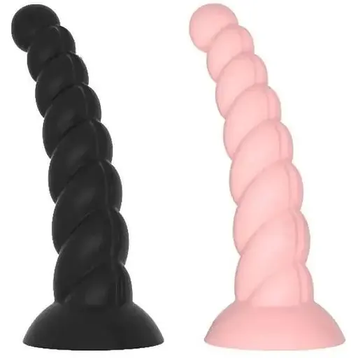 Фалоімітатори ребристі на присосці набір 4 шт. рожевий, чорний - фото 1