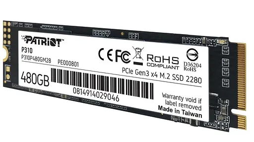 Накопичувач внутрішній швидкісний М2 SSD 480G NVMe PCIe Gen3x4 M.2 2280 PATRIOT P310 - фото 3