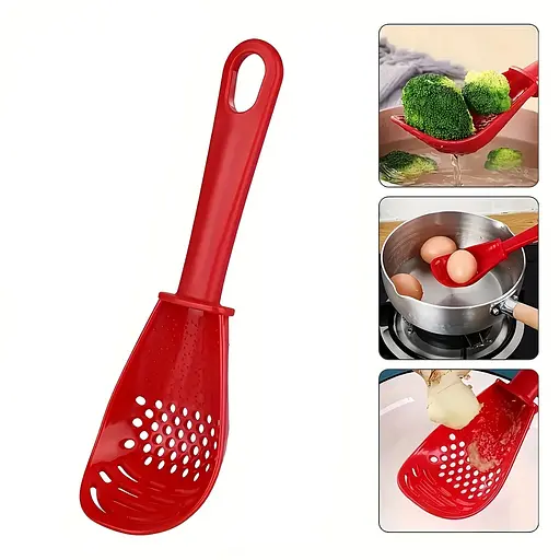 Багатофункціональна кухонна ложка з терткою та ситечком 6 в 1 (тертка, шумівка, вінчик, прес, сито, лопатка), Kitchen Master Червоний 87422 - фото 2