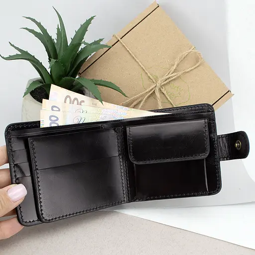 Кожаный кошелек мужской Handycover HC0041 черный с гербом Украины - фото 2