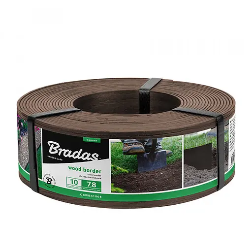 Бордюр рівний газонний Bradas WOOD BORDER 78мм х 2,8мм х 10м коричневий OBWBR1008 - фото 1