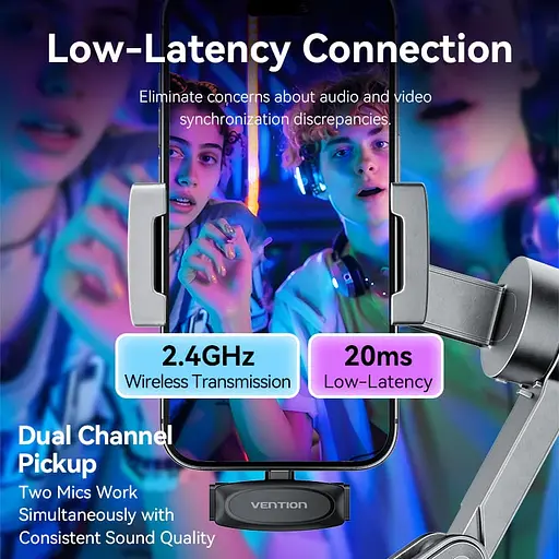 Бездротовий подвійний петличний мікрофон Vention USB-C 2-Pack Wireless Lavalier Black - фото 9