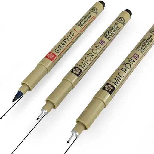 Набор лайнеров Pigma Micron 2 шт (0.3/0.5) +1 линер-маркер Pigma Graphic в подарок Черный Sakura - фото 3