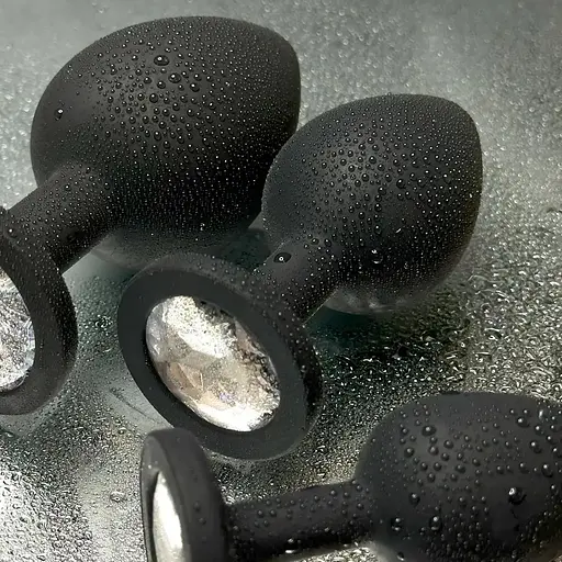 Набір силіконових анальних пробок із кристалом рожевий,червоний,чорний,фіолетовий - фото 4