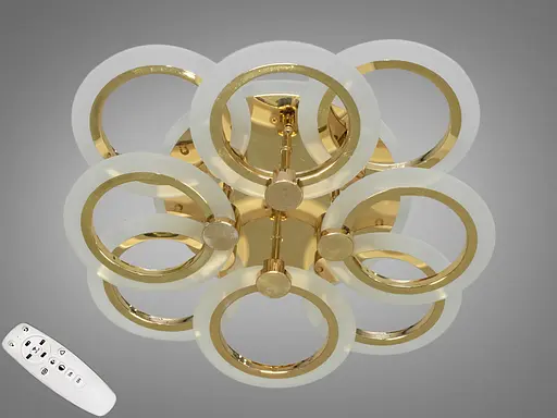 Золотая LED люстра с пультом, диммером и цветной подсветкой, 110W - фото 1