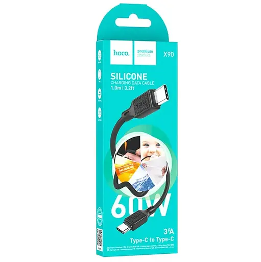 Кабель Hoco X90 Cool 60W silicone charging data cable for Type-C to Type-C Чорний - фото 2