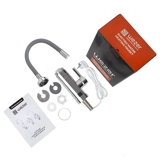 Проточный водонагреватель для кухни гибкий излив датчик температуры 3,0 кВт хром Wezer SDR-G10T - фото 3