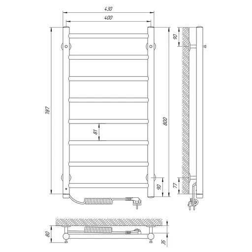 Електрична рушникосушарка Laris Альфа П8 400x800 Е ліва 73207459, Хром, Ліве, Механічний - фото 6