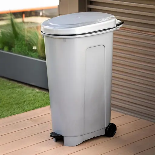 Бак для мусора с крышкой и колесиками Bidone 40x60x84h, 100 л светло-серый - фото 2