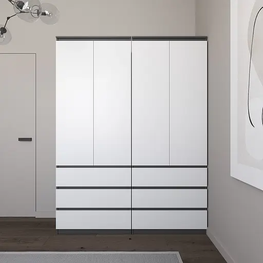 Шкаф для одежды Vays со штангой и полками, 6 ящиков, комплект из 2 шкафов R9+R16 Антрацит-Белый фасад