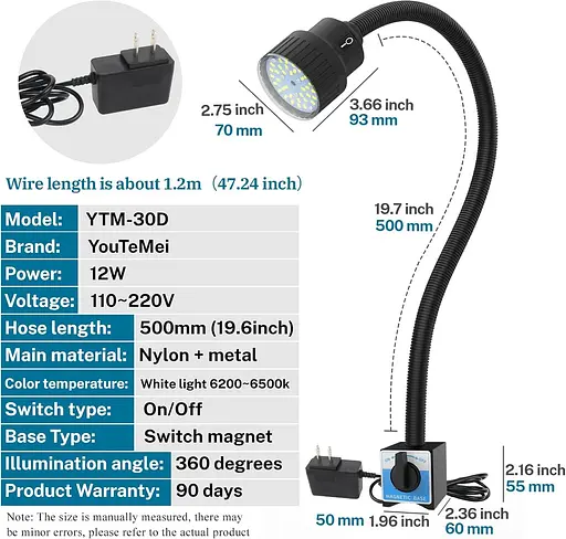 Outemei Магнитная гидроизоляция лампа гусиной шеи Механик Lightwork Lights 1200 люмен (ytm-30d-магнитный) - фото 2