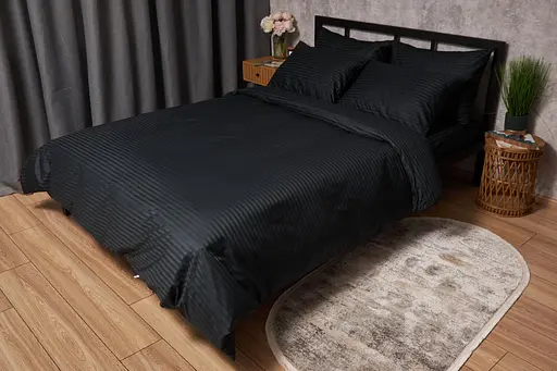 Комплект постільної білизни Moon&Star Satin Stripe Midnight Luxe сімейний 160х220х2 наволочки 4х50х70 - фото 1