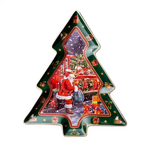 Блюдо сервірувальне новорічне для закусок Santa 29 × 24 × 2 порцелянове Yiwu HP-SDHK-18 - фото 3