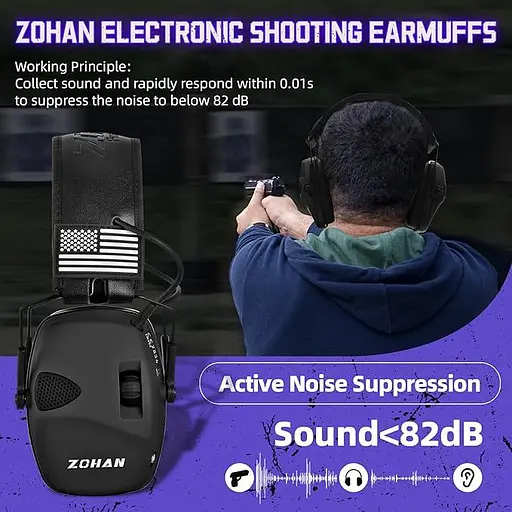 Электронные стрелковые наушники ZOHAN, защитные наушники для слуха, наушники для защиты наушников NRR 23dB с шумопоглощением - фото 2