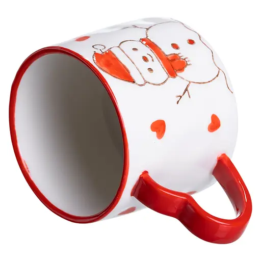Новорічна порцелянова чашка для чаю та кави Сніговик 350 мл Білий з червоним Yiwu FM-CS-55A - фото 3