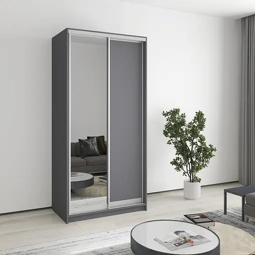 Шкаф-купе двухдверный MebelStar Стандарт AL ДСП/Зеркало 100x60x210 см Антрацит (MBS-2414)