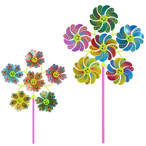 Ветряная вертушка, диаметр 30 см, 6 цветков 10 см, палочка 30 см, фольга, 24x26x4 см - фото 2