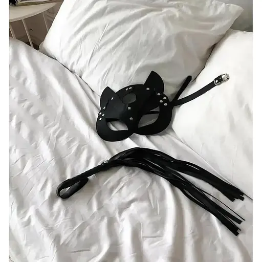 BDSM маска кошки + чокер с шипами + плеть - фото 4