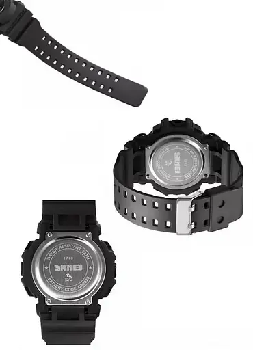 Чоловічий спортивний наручний годинник Skmei 1778 (Чорний з білим циферблатом) - фото 7