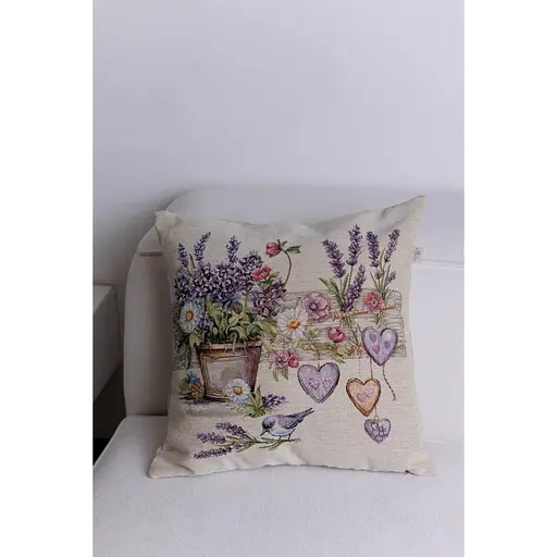 Подушка гобеленова Прованс Лавандовий садочок Пташка в квітах 45х45 см (44314) - фото 3