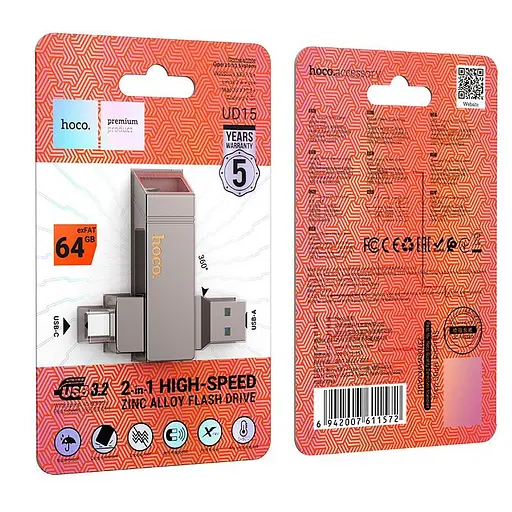 Hoco Clever USB3.2 Type-C Flash Drive (64GB) UD15 |exFAT/FAT32| - фото 2