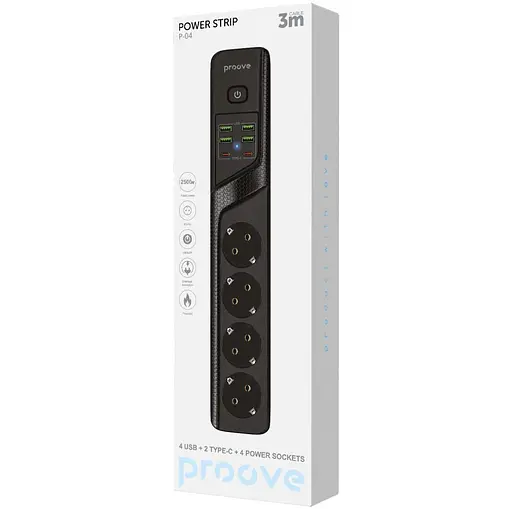 Мережевий фільтр Proove Power Strip P-04 (4 розетки + 4 USB + 2 Type-C) 3M black (PSP442430001) - фото 5