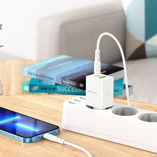 СЗУ Borofone BN7 PD20W+QC3.0 (1USB-A/1C) + кабель Type-C to Lightning White - фото 7