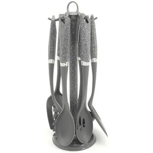 Набір кухонного приладдя A-plus 1403 на підставці з нейлону 7 предметів Сірий - фото 1