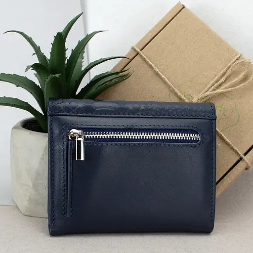 Кошелек женский кожаный маленький Sabrina синий питон - фото 3