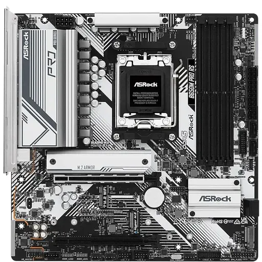 Материнская плата ASRock AM5 B650M Pro RS, B650, 4xDDR5, Int.Video (CPU), 4xSATA3, 2xM.2, 1xPCI-E 4.0 x16, 1xPCI-E 3.0 x16, ALC897, 1 9xUSB3.2/8xUSB2.0, HDMI/DP, CrossFire, MicroATX