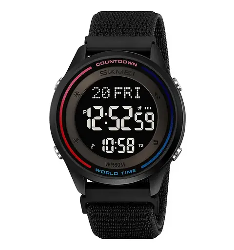 Часы мужские наручные спортивные Skmei 2412 с нейлоновым ремешком на липучке (Черный)