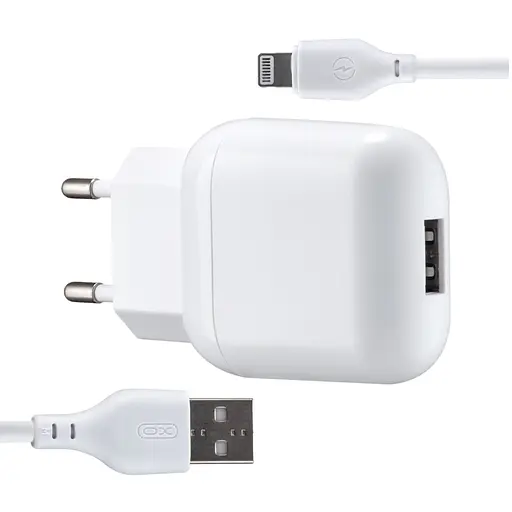 Мережевий зарядний пристрій XO L37 2в1 Lightning 1USB / 2.1A білий - фото 1