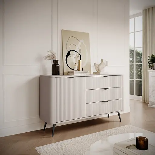 Комод Perfect Home Ланте / Lante 1-дверний з 3 шухлядами і чорними ніжками 1D3S/138 Беж (PFH-091178)