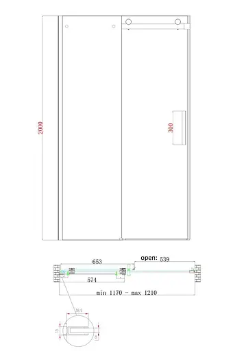 Дверь в нишу Koer SR SD01-120x200-TR-12 прозрачное стекло Easy Clean 8 мм, матовое золото KR5377, универсальная, прозрачная, золотая - фото 3