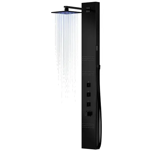 Душова панель Corsan Neo black LED з термостатом S060TBLLED, Чорний матовий - фото 5