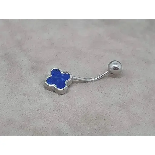 Серебряная серьга для пирсинга пупка Ирий Клевер с лазуритом. 6026.3 - фото 2
