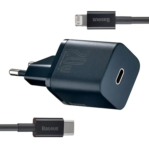 Мережевий зарядний пристрій Baseus Super Si Quick Charger 1C 20W EU Sets Синій - фото 1