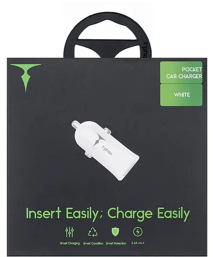 АЗУ T-PHOX Pocket 2.4A Dual USB white - фото 2