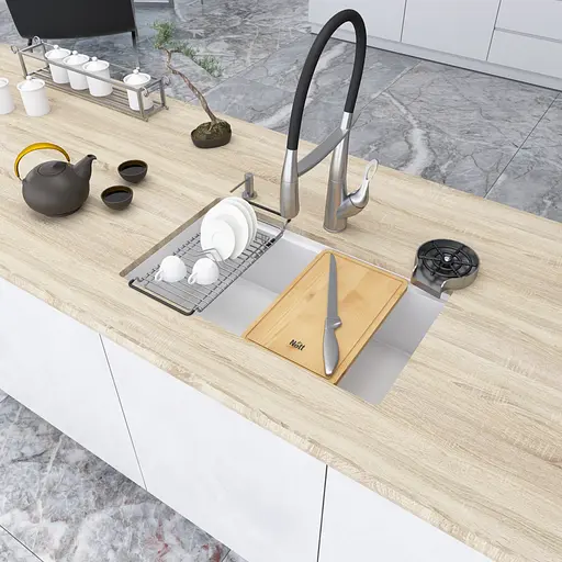 Кухонная мойка под столешницу белая 1.5 мм из нержавеющей стали Nett NW-7042, Белый - фото 7