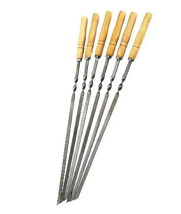 Универсальный шампура с деревянными не лакированными ручками 6 шт. из нержавеющей стали. - фото 1