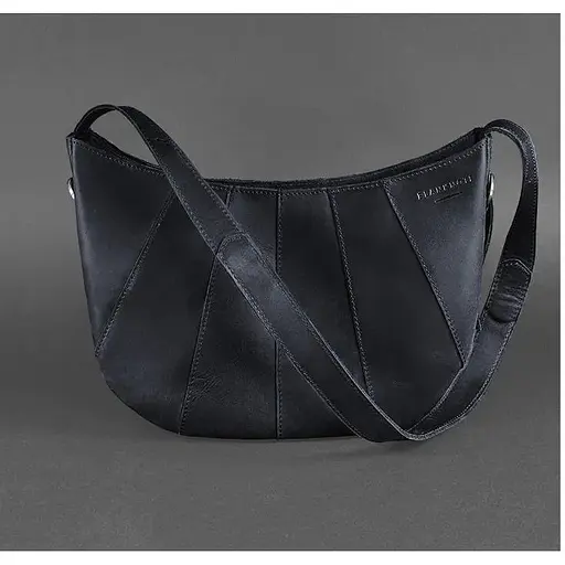 Шкіряна жіноча сумка Круасан синя - фото 1