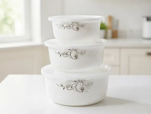 Набір салатників-лотків склокераміка з кришкою Lumines  Tracery Мереживо 3 предмети (O3020/3) - фото 2