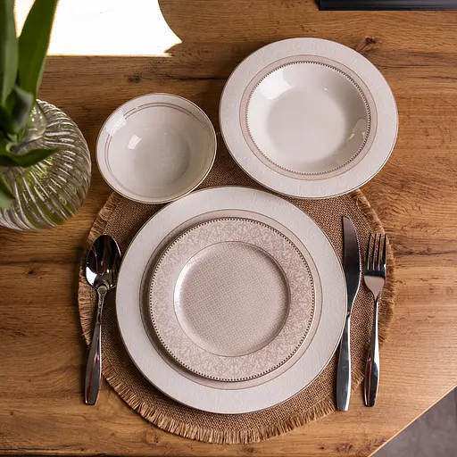 Столовий сервіз золотий на 6 персон 24 предмети набір порцелянових тарілок для сервірування столу сервіз тарілок Бежевий Yiwu HP-HK-A12 - фото 1